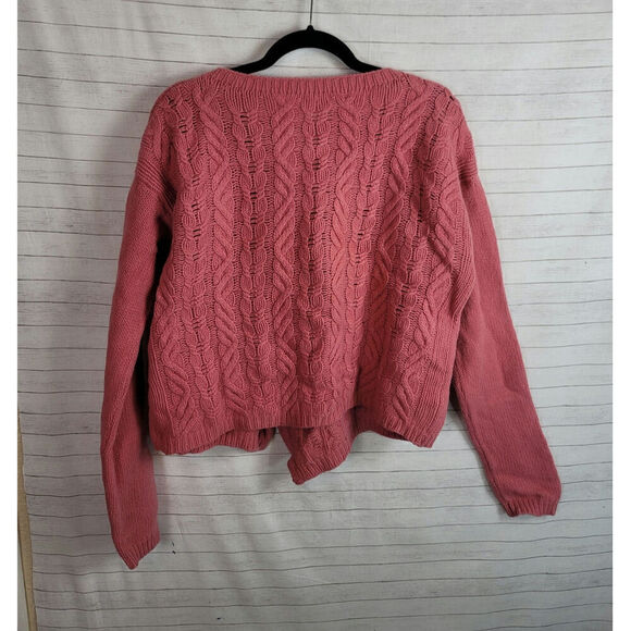SUNDANCE MERINO WOOL CABLE KNIT  CARDIGAN SWEATER IN ROSE PINK, SZ MEDIUM - Picture 6 of 10